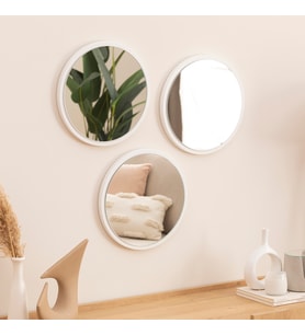 Dfn Wood Beyaz  Mdf 3 Lü Yuvarlak Duvar Salon Banyo Aynası 32 Cm Çap