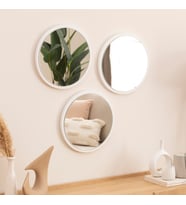 Dfn Wood Beyaz  Mdf 3 Lü Yuvarlak Duvar Salon Banyo Aynası 32 Cm Çap