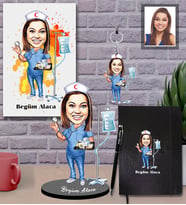 Kişiye Özel Hemşire Karikatürlü 5 li Hediye Seti Bayan-4