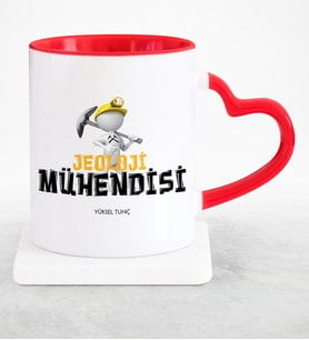 BK Gift Kişiye Özel Mesleki Jeoloji Mühendisi Kırmızı Kalpli Kupa Bardak