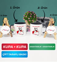 İkili Siyah Siyah Sevgiliye Sevgililer Günü Hediyesi 10 Kupa Bardak Anahtarlık