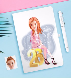 BK Gift Kişiye Özel Bayan Doğum Günü Karikatürlü Beyaz Defter ve Kalem Hediye Seti-10