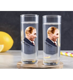 BK Gift Kişiye Özel Renkli Baskılı Atatürk Temalı İkili Vodka Bardağı-11 (Beyaz)