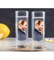 BK Gift Kişiye Özel Renkli Baskılı Atatürk Temalı İkili Vodka Bardağı-11 (Beyaz)