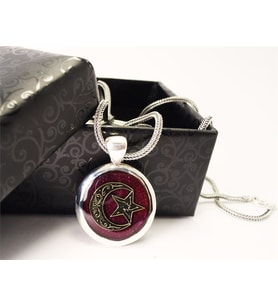 Bordo Mineli Ay Yıldız Erkek Gümüş Kolye Zincir 6014715335337
