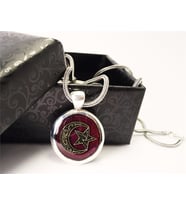 Bordo Mineli Ay Yıldız Erkek Gümüş Kolye Zincir 6014715335337