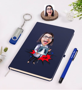 BK Gift Kişiye Özel Kadın Radyolojist Karikatürlü Lacivert Defter Kalem 32gb USB Bellek Hediye Seti-1 (Model 1)