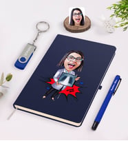 BK Gift Kişiye Özel Kadın Radyolojist Karikatürlü Lacivert Defter Kalem 32gb USB Bellek Hediye Seti-1 (Model 1)