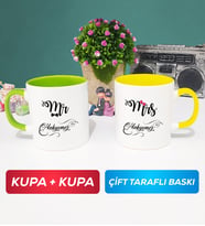 İkili Çiftlere Özel Mr Mrs Sevgiliye Hediye Kupa Bardak Yeşil Sarı