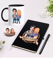 BK Gift Kişiye Özel Yılın En Mükemmel Çifti Karikatürlü Siyah Defter Kalem ve Kupa Seti-50 (Model 1)