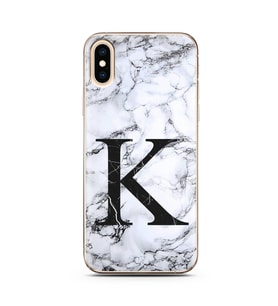 Iphone Xs Max Beyaz Mermer Harf Tasarımlı Telefon Kılıfı K-Harfi 