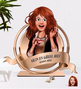 BK Gift Kişiye Özel Kadın Animasyon Karikatürlü 3D Ahşap Biblo Plaket-20 (Beyaz)