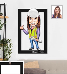 Kişiye Özel Mühendis Karikatürlü 3D Ahşap Tablo 30x47  Bayan-2