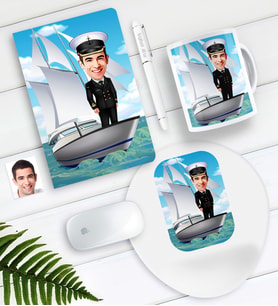 BK Gift Kişiye Özel Bay Gemi Kaptanı Karikatürlü Defter Kalem Kupa Mouse Pad Seti (Model 1)