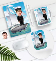 BK Gift Kişiye Özel Bay Gemi Kaptanı Karikatürlü Defter Kalem Kupa Mouse Pad Seti (Model 1)