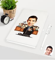 BK Gift Kişiye Özel Bay Avukat Karikatürlü Beyaz Defter Kalem Seti - 2