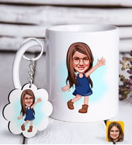 BK Gift Kişiye Özel Kız Çocuk Karikatürlü Beyaz Kupa ve Anahtarlık Hediye Seti-4 (Model 1)