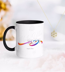 BK Gift Kişiye Özel 2024 Mutlu Yıllar Siyah Kupa ve Kar Tanesi Kolye-4 (Model 1)