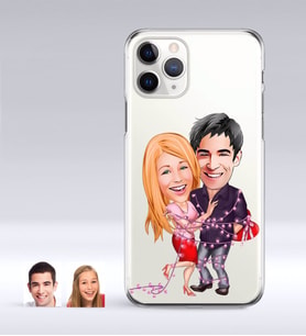 BK Gift Kişiye Özel Sevgililer Karikatürlü iPhone 11 Pro İnce Şeffaf Silikon Telefon Kapağı-2 (Beyaz)