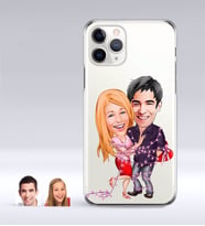 BK Gift Kişiye Özel Sevgililer Karikatürlü iPhone 11 Pro İnce Şeffaf Silikon Telefon Kapağı-2 (Beyaz)