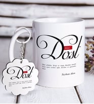 BK Gift Kişiye Özel Mânâ Dost Beyaz Kupa ve Anahtarlık Hediye Seti (Model 1)