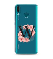 Pembe Çiçekli Harf Tasarım Süper Şeffaf Silikon Telefon Kılıfı Huawei Y9 (2019) 