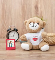 Sevgililere Özel Tarihli ve İsimli Peluş Ayıcık ve Mini Fotoğraf Çerçevesi