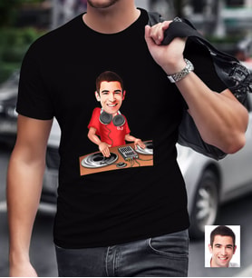 BK Gift Kişiye Özel Bay DJ Karikatürlü Siyah T-Shirt