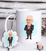 BK Gift Kişiye Özel Dede Karikatürlü Beyaz Kupa ve Anahtarlık Hediye Seti-1 (Model 1)
