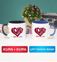 İkili Love Tasarımlı Sevgililer Günü Hediyesi Kupa Bardak Siyah Lacivert