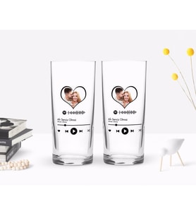 BK Gift Kişiye Özel Renkli Baskılı Fotoğraflı Spotify Barkodlu İkili Rakı Bardağı Seti-2 (Beyaz)