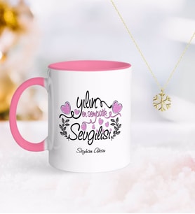 BK Gift Kişiye Özel Yılın En Sempatik Sevgilisi Pembe Kupa ve Kar Tanesi Kolye (Model 1)