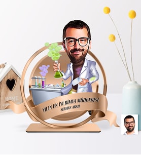 BK Gift Kişiye Özel Yılın En İyi Bay Kimya Mühendisi Karikatürlü 3D Ahşap Plaket - 1