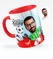 BK Gift Kişiye Özel Bay Futbolcu Yeşil Beyaz Karikatürlü Kırmızı Kupa Bardak  1