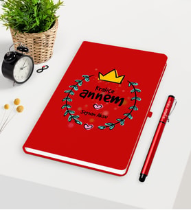 BK Gift Kişiye Özel Kraliçe Annem Kırmızı Defter Kalem Seti