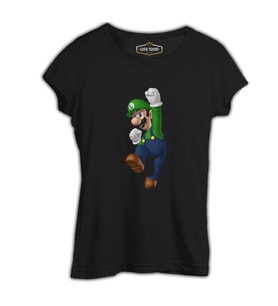 Mario & Luigi - Luigi  Siyah Bayan Tshirt