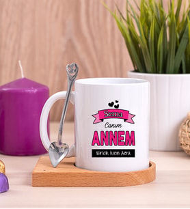 Canım Annem Ahşap Altlıklı Beyaz Kupa Bardak