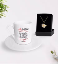 BK Gift Kişiye Özel Sınıf Öğretmeni Türk Kahvesi Fincanı ve İsimli Papatya Kolye Hediye Seti-11 (Model 1)
