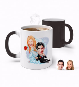 BK Gift Kişiye Özel Sevgililer Günü Temalı Evleniyoruz Karikatürlü Sihirli Kupa Bardak-2 (Beyaz)