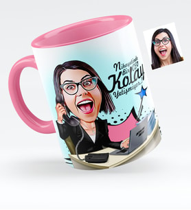 BK Gift Kişiye Özel Bayan Ceo Karikatürlü Pembe Kupa Bardak  1