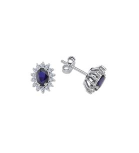 Sirius Pırlanta ve Oval Safir Taşlı Anturaj Küpe 0704E0128