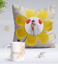 BK Gift Kişiye Özel Fotoğraflı Papatya Yastık Kupa ve Çift İsimli Papatya Kolye-2 (Model 1)