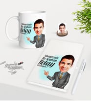 BK Gift Kişiye Özel Erkek Kolay Yetişmiyor Karikatürlü Beyaz Defter Kalem Kupa Hediye Seti-2 (Model 1)