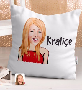 BK Gift Kişiye Özel Kadın Kraliçe Karikatürlü Beyaz Yastık-33