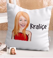 BK Gift Kişiye Özel Kadın Kraliçe Karikatürlü Beyaz Yastık-33