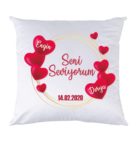Biresimden Sevgililer Günü Hediyesi Kalp Tasarım İsimli Romantik Yastık