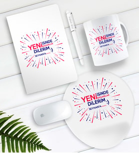 BK Gift Kişiye Özel Yeni İşinde Başarılar Dilerim Defter Kalem Kupa Mouse Pad Seti-6 (Model 1)