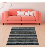 Kilim Desenli Etnik Dijital Baskı Yıkanabilir Kaymaz Taban Modern Salon Halı ve Yolluk (Siyah)