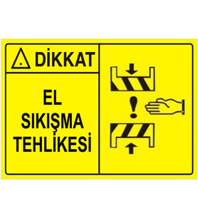 MIGNATIS - Dikkat El Sıkışma Tehlikesi Levhası - Sac Malzeme 25x35cm