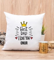 Best Dad Yastık ve Gold Kupa Bardak